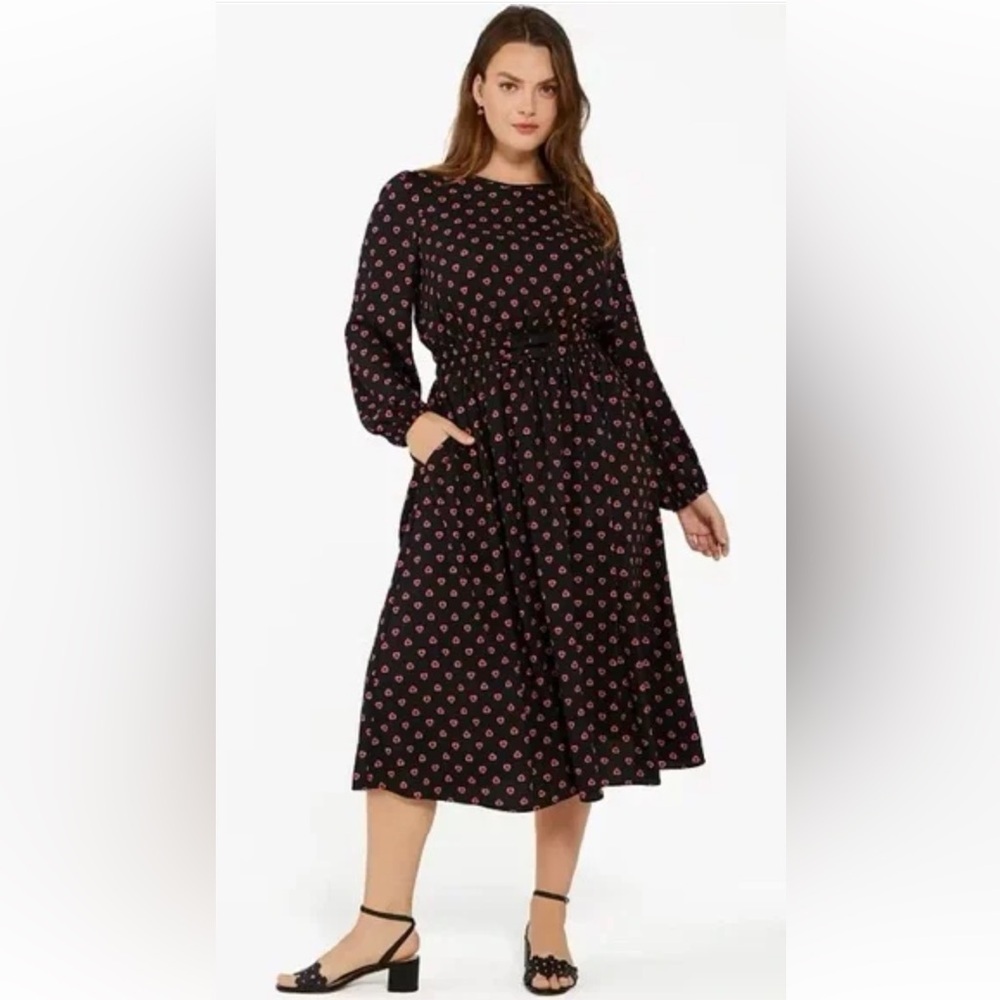 Kate Spade New York Black Red Heart Print Midi Dress Size S NWT